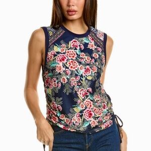 NWT Johnny Was Aztec Flower Ruched Muscle Tank